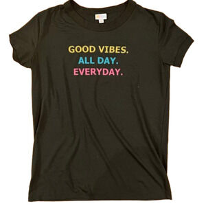 LuLaRoe Black Tee with Colorful Text